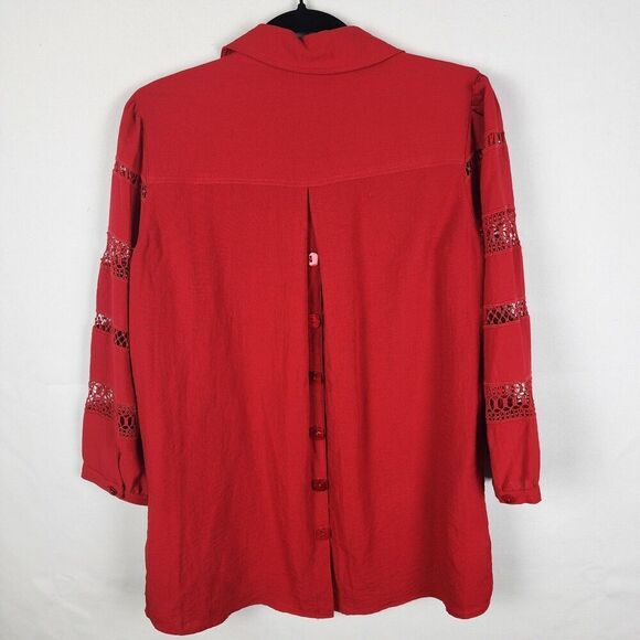 John Mark Tunic Top‎ Women's  Size Small Cabana Wine Lace  Relaxed Fit Red Artsy - Picture 2 of 6